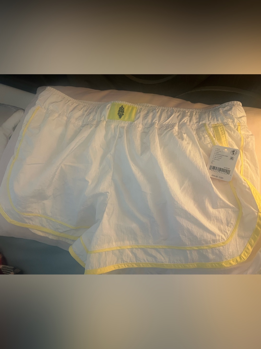 Free People White Athletic Shorts with Yellow Trim